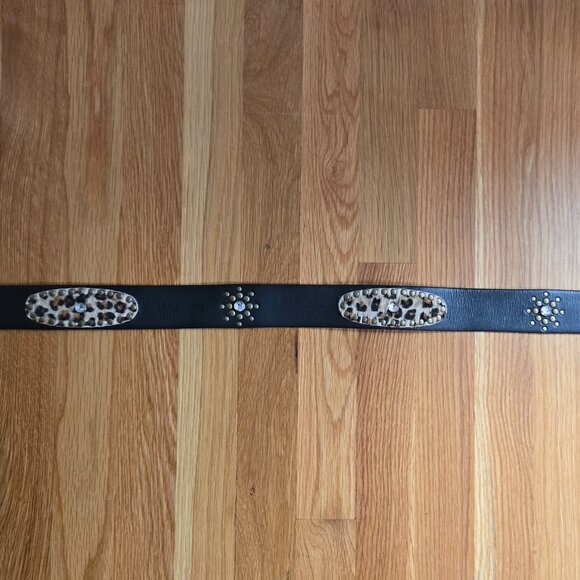 Linea Pelle Black Leather and Leopard Belt, Size M - Picture 5 of 5